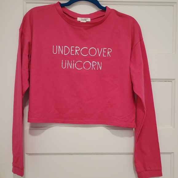 Hot Pink Undercover 🦄  Long Sleeve Crop Top Size Large - Picture 1 of 6